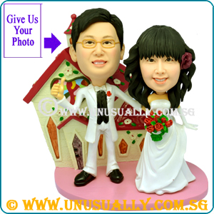 Custom 3D Wedding Couple On Pink Building Figurines